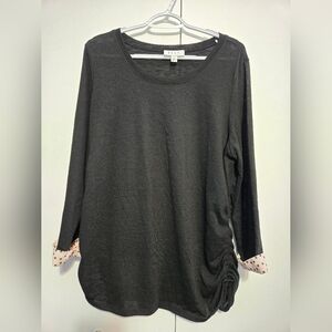 ❤️ Elle Women's Black Top with Polka Dot Accent Sleeves- Size XXL